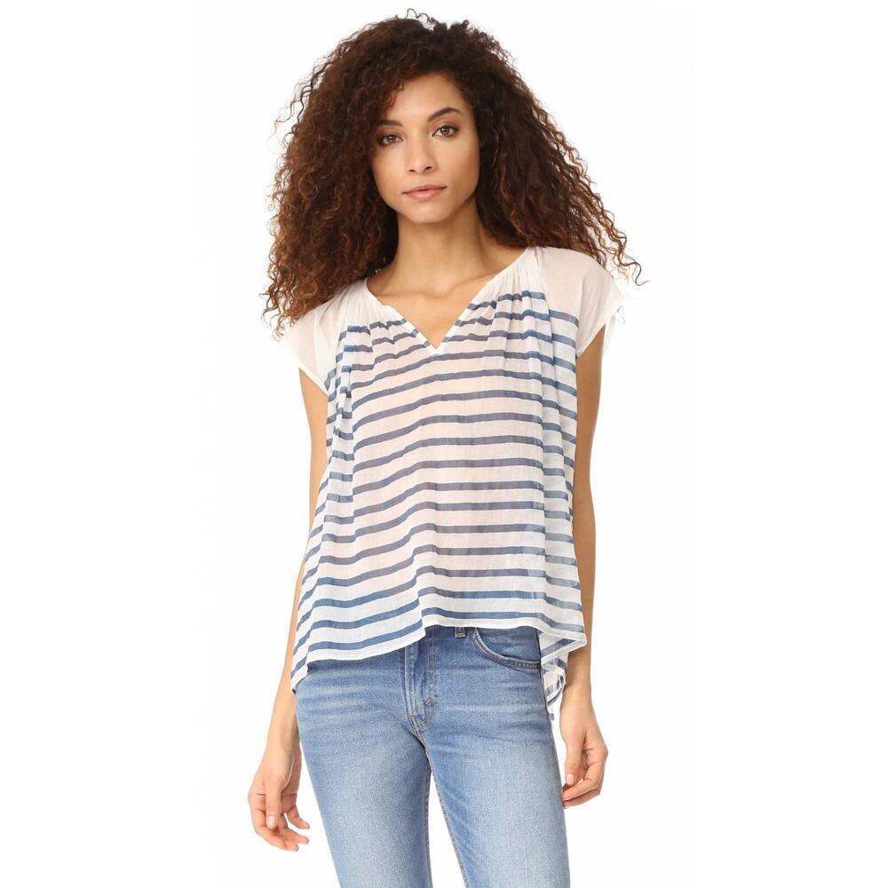 Mes Demoiselles Paris Mathilde Striped Blouse Size 1 Sheer Blue White V Neck